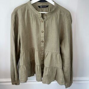 Zara Khaki Button-Down Women's Shirt Size XL